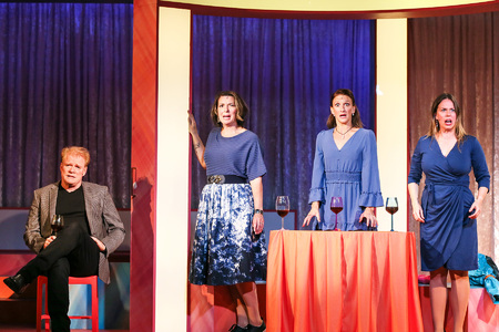 Mark Harapiak, Sara-Jeanne Hosie, Keely Hutton, and Lauren Bowler performing in Bittergirl - The Musical<