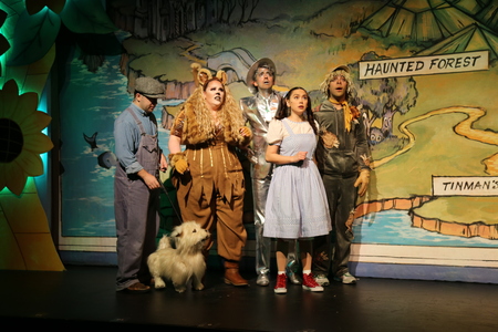 Toto, the Lion, Scarecrow, Tin Man and Dorothy<