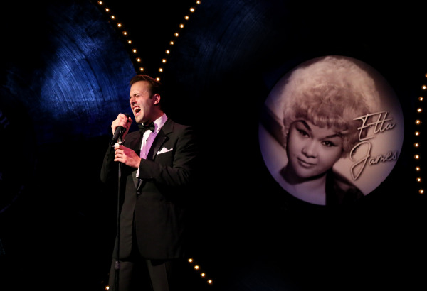 Michael Vanhevel in The Crooner, Drayton Entertainment, 2022 Season. Conceived and Directed by Alex Mustakas, Musical Arrangements by Mark Payne, Music Direction by Jim Hodgkinson, Set Design by Dayton Taylor, Costume Design by Jenine Kroeplin, Lighting Design by Jeff JohnstonCollins, Stage Manager Nadene Riehl, Apprentice Stage Manager Molly Mück.