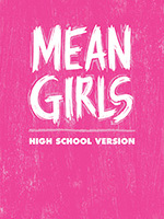 Alt text for image:  A promotional graphic for the High School Musical Production of Mean Girls. The text is displayed in large, bold, white letters, set against a sparkling background with bokeh lights in shades of blue, purple, and gold