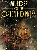 The title Agatha Christie’s Murder on the Orient Express  appears in bold silver letters against a dark blue starry background, illuminated by a soft spotlight that creates a theatrical, Broadway-inspired atmosphere.