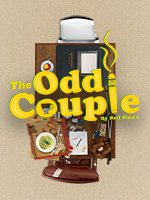 The title The Odd Couple appears in bold silver letters against a dark blue starry background, illuminated by a soft spotlight that creates a theatrical, Broadway-inspired atmosphere.