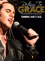 The title Return to Grace appears in bold silver letters against a dark blue starry background, illuminated by a soft spotlight that creates a theatrical, Broadway-inspired atmosphere.